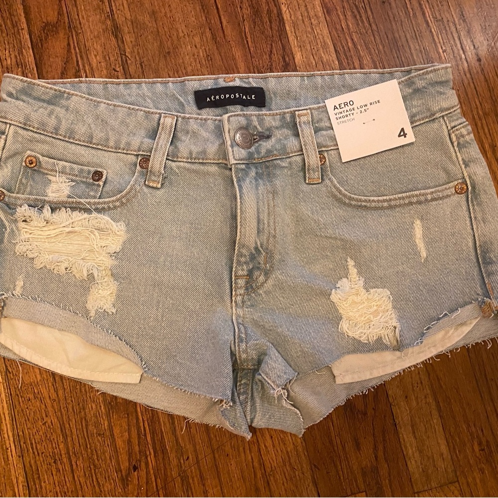 Aeropostale Women's Distressed Denim Shorts - Light Blue